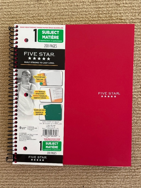 5 star | Other | Five Star Subject Quad Ruled Notebook 20 Pages New 11 ...